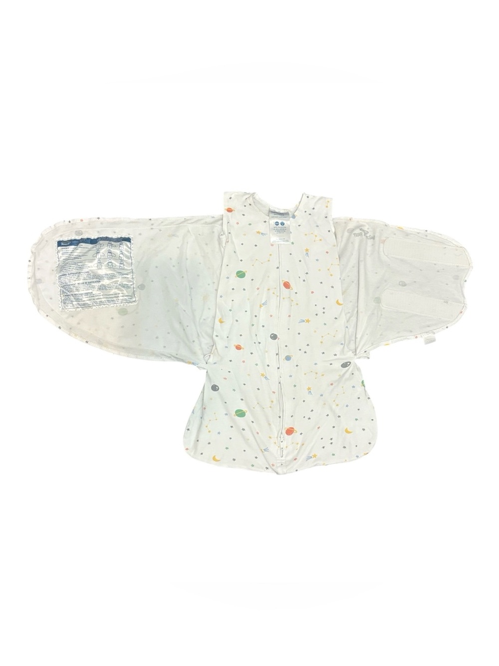 Halo White Space-Print Swaddle Sleep Sack with Multicolor Planets & Stars